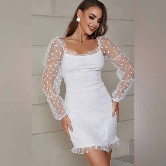 Dresses | Polka Dot Mesh White Dress | Poshmark